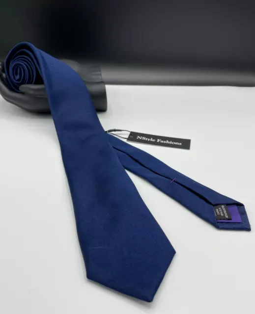 The Savile Row London Men's Silk Blend Tie ~ Blue ~ Solid Pattern ~ Skinny Tie!