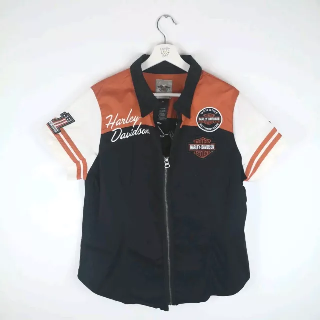 Harley Davidson Womens Shirt Orange Black 2XL* Classic Colorblock Zip-Front