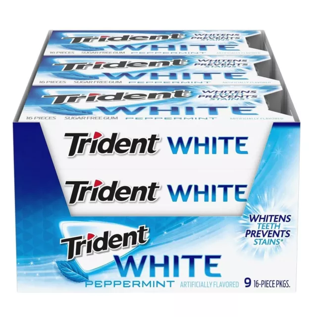 TRIDENT WHITE PEPPERMINT Sugar Free Gum, 16 Count (Pack of 9) (144 ...