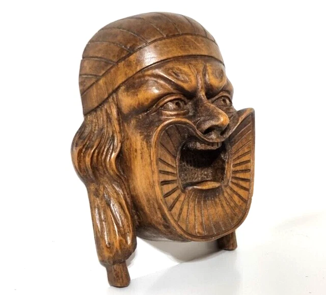 Mascaron gothic face wood carving pediment Antique french architectural salvage