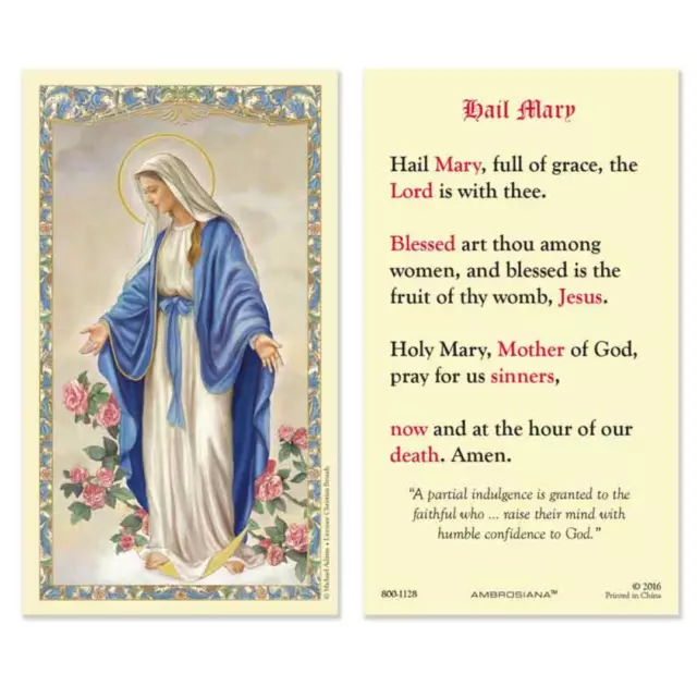 Laminated "Hail Mary" Holy Prayer Card Catholic - Our Lady of Grace Image
