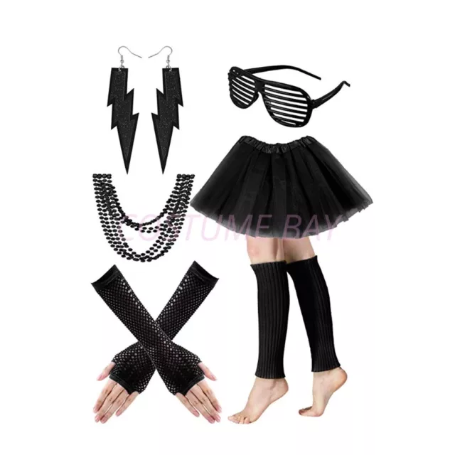 Womens Neon 80s Tutu Skirt 6pcs Accessories Set Fancy Dress themed party costume