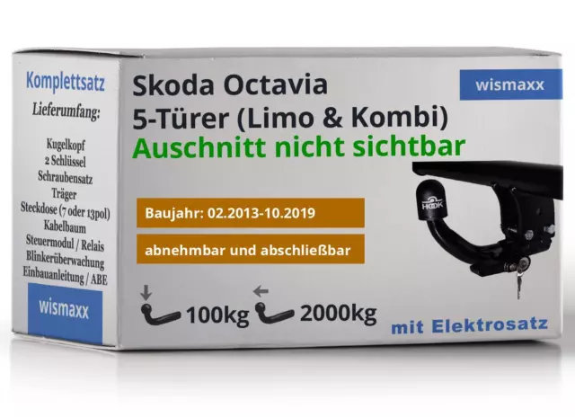 ANHÄNGERKUPPLUNG für Skoda Octaviaa 3 5E 13-19 abnehmbar HOOK +7pol E-Satz ABE