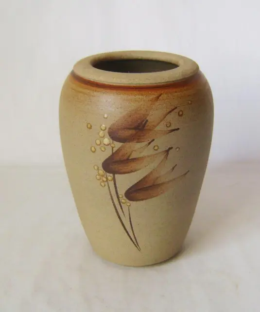 Studio Pottery Vase by Marsha Turner: Unglazed Stoneware with Floral Design