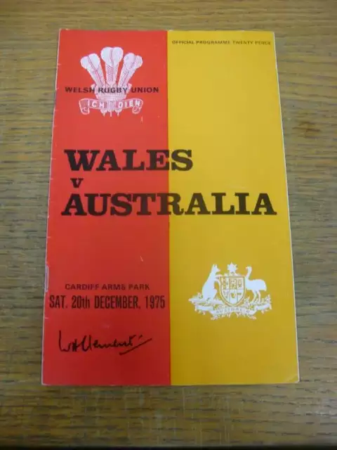 20/12/1975 Rugby Union Programme: Wales v Australia [At Cardiff Arms Park] (fold