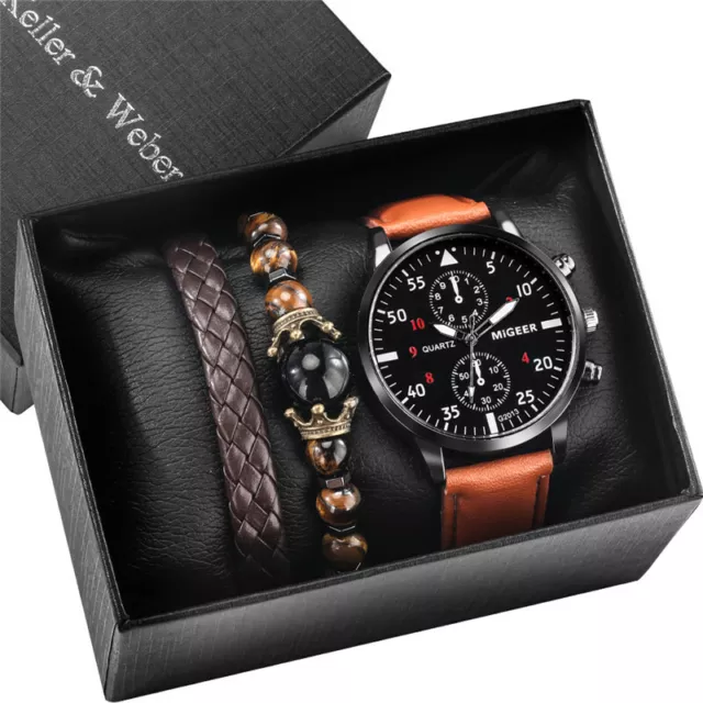 Newest Men Watch Set Quartz Analog Luminous Hands with Casual Bracelet Gift Box