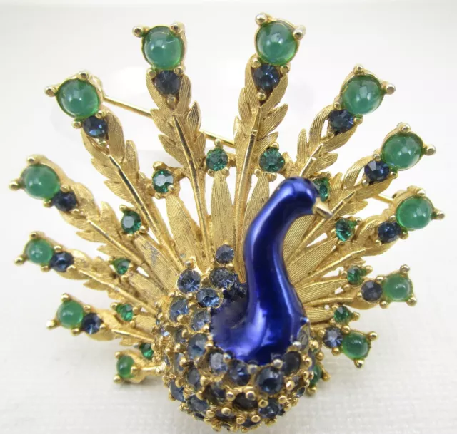 Beautiful Marcel Boucher Gold Tone Rhinestoen Enamel Peacock Bird Brooch Pin Beautiful Marcel Boucher Gold Tone Rhinestoen Enamel Peacock Bird Brooch Pin