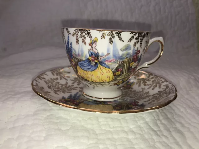 Colclough Tea Cup and Saucer Bone China Lady In Garden Made in England