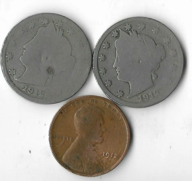 Rare 100 Year Old 1912D+P US Liberty Lincoln Coin Collection Antique Lot USA:T11