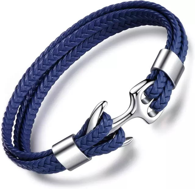 Men'S Handmade Leather Bracelet Multilayer Vintage Anchor Bracelet Cuff Wrap Rop