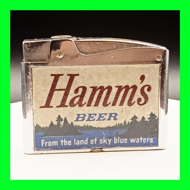 Hamm's Beer Advertising Logo Vintage Flat Ad Petrol Cigarette Lighter - Working