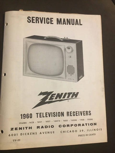 1960 Zenith Television Receivers Service Manual TV-23 16C 16D 17D