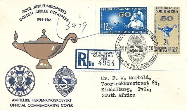 1964 South Africa Golden Jubilee On Superb Registered Fdc - Cape Town Shs