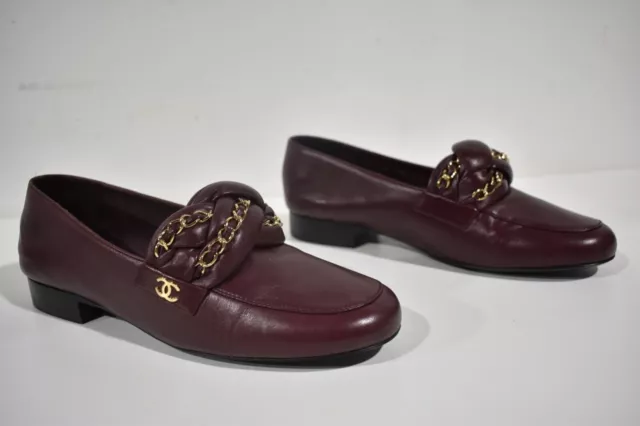 CHANEL 17A BURGUNDY Red Braided CC Logo Gold Chain Slide Loafer Moccasin  Flat 37 $987.75 - PicClick
