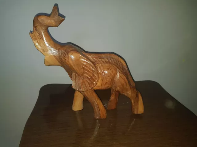 Vintage Wood Elephant Statue Hand Carved Wood African Elephant Figurine