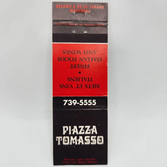 Vintage Matchcover Piazza Tomasso Italian Restaurant Montreal