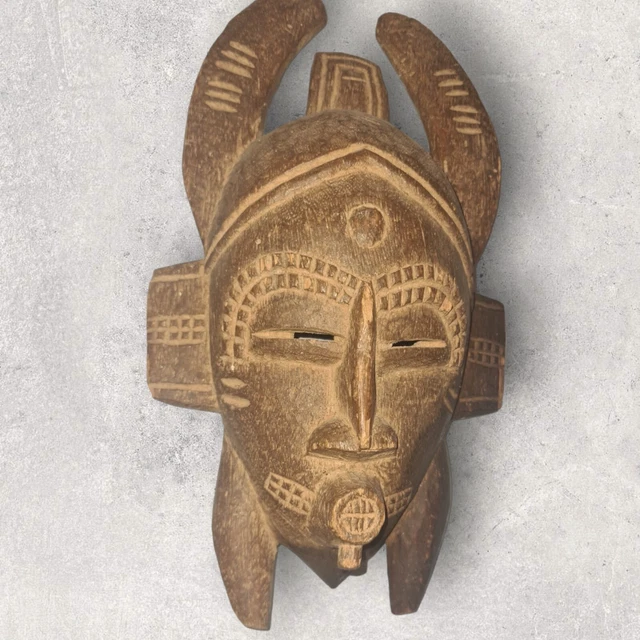 35X20CM ANCIEN MASQUE Africain En Bois Ethnique Vintage Fait Main