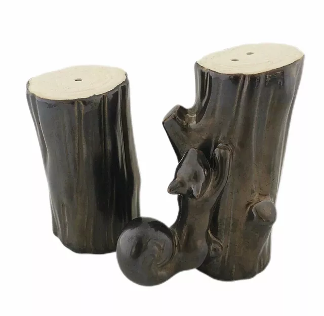 Pottery Barn Ceramic Salt And Pepper Shakers Wood Tree Squirrel Metallic