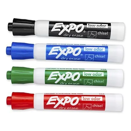 EXPO Low Odor Dry Erase Markers, Chisel Tip 4 Count (Pack of 1) Assorted
