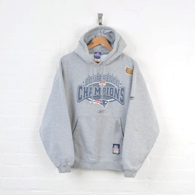 Vintage Reebok NFL New England Patriots 2003 Conference Champions Hoodie Grey Me