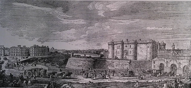 out-of-text engraving - year 1882 Paris view of the Bastille
