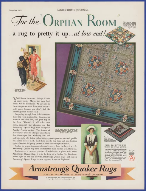 Vintage 1929 ARMSTRONG'S Quaker Rugs Floor Covering Art Décor 1920's Print Ad