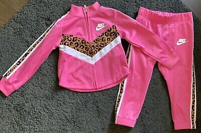 Nike Girls Pink Leopard Print Tracksuit Age 1-2 Years Worn Once