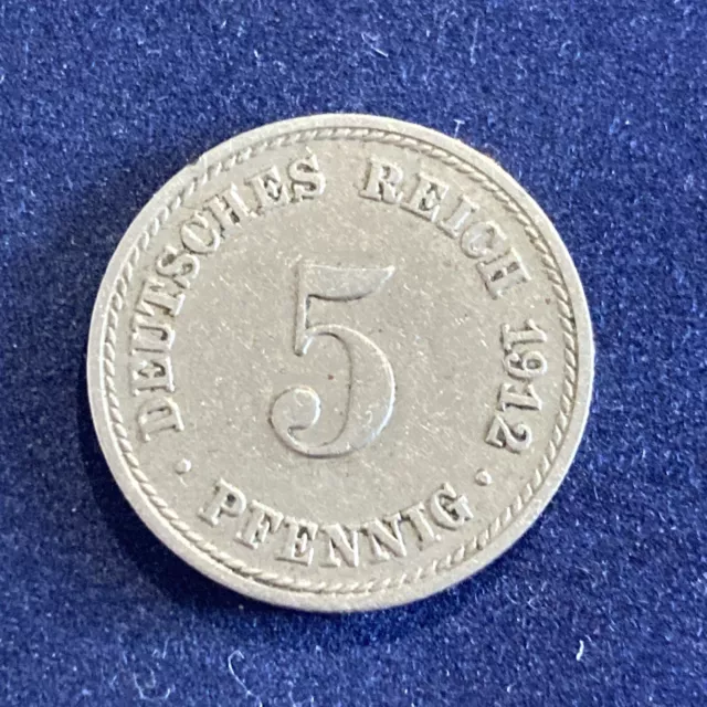 1912 (A) German Empire 5 Pfennig Coin,