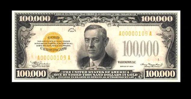 Reproduction Rare USA $100,000 dollar 1934 Gold Certificate Specimen Banknote