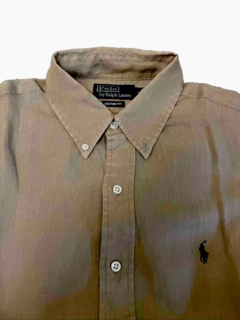 Camicia Polo Ralph Lauren Uomo A Manica Corta 100% Lino Taglia M Custom Fit