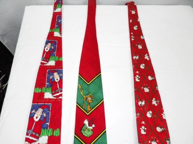 Lot of 3 Christmas- Winter Ties Snowmen, Grinch, and Santa