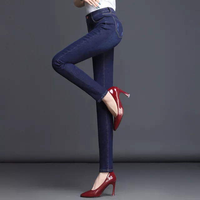 Donna Elasticizzato Skinny Jeans High Rise Affusolato Pantaloni Denim Rétro Slim
