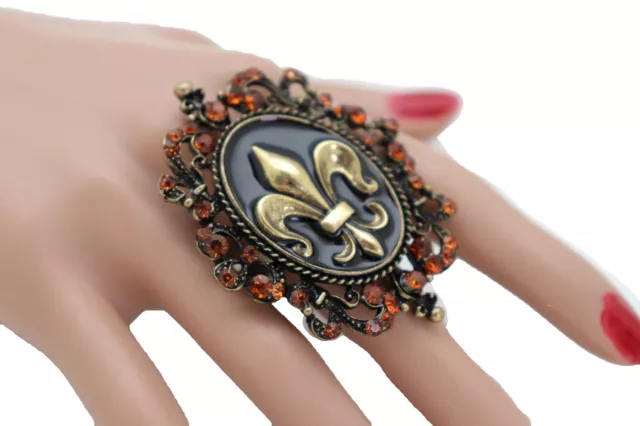 Women Gold Metal Ring Fleur De Lys French Flower Lily Symbol Attractive Jewelry