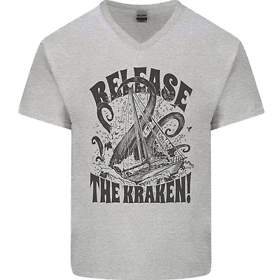 Release the Kraken Cthulhu Sea Creature Mens V-Neck Cotton T-Shirt