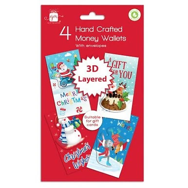 Christmas Hand Crafted Cute Money Wallets Pack of 4 by Gift World
