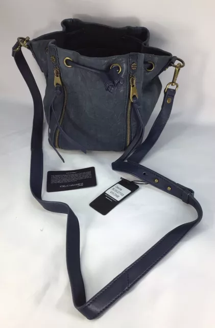 NEW Joelle Hawkens by Treesje Leather Croco Dakota Bucket Bag - BLUE - A266664