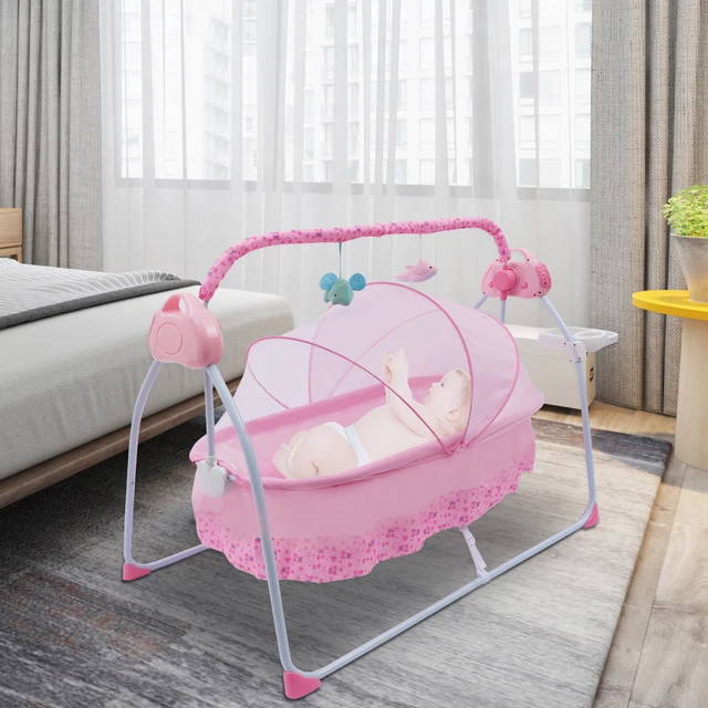 PINK ELECTRIC BABY Rocker Swing Rocking Crib Cot Bed Infant Cradle w