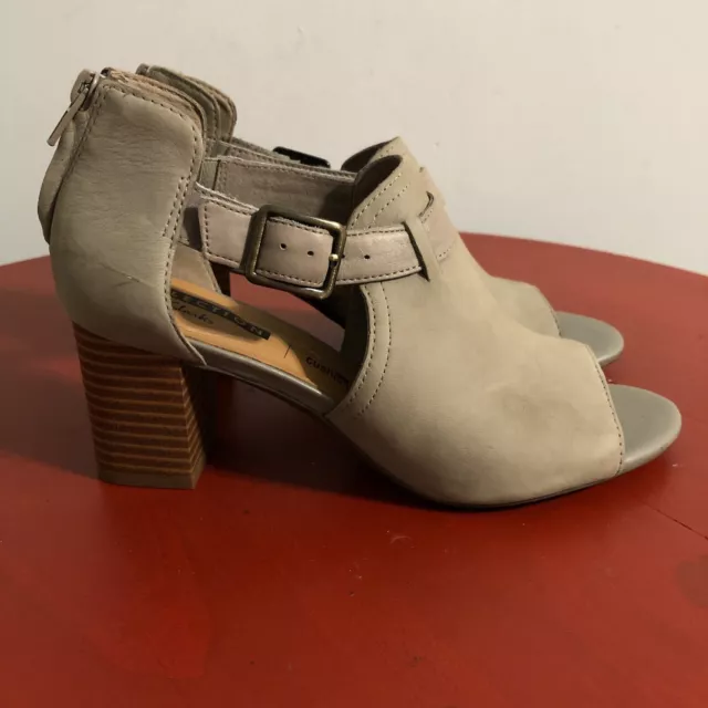 Clarks Collection Womens Size 6.5 Shoes Gray Brown Buckle Peep Toe Ankle Boots