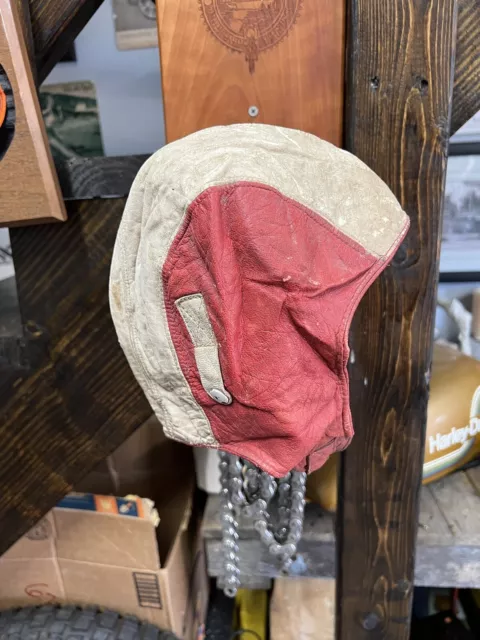 VINTAGE 1950’s BECK RED WHITE LEATHER AVIATOR MOTORCYCLE Skull CAP HELMET Harley