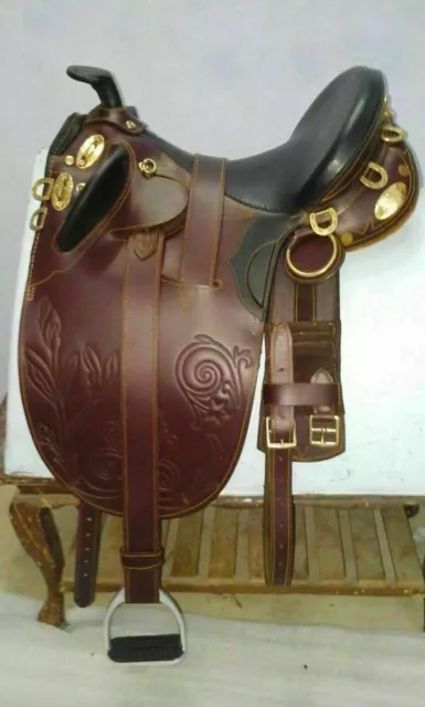 Australian Stock Embossed Premium Leather Horse Saddle 17" With Horn /All sizes