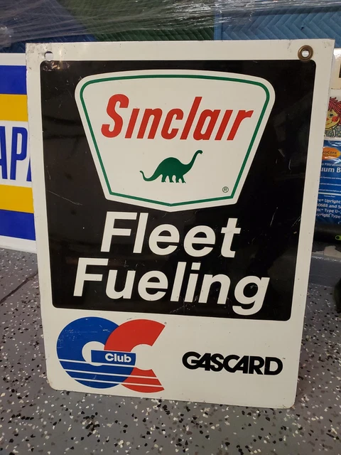 c.1970 Original Vintage Sinclair Credit Card Sign Metal Dino Fleet Fuel Gas Oil