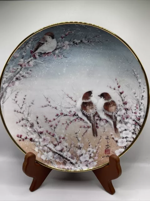 The FRANKLIN MINT HEIRLOOM "Finches and Cherry Blossoms" Signed by J. Cheng[5-2]