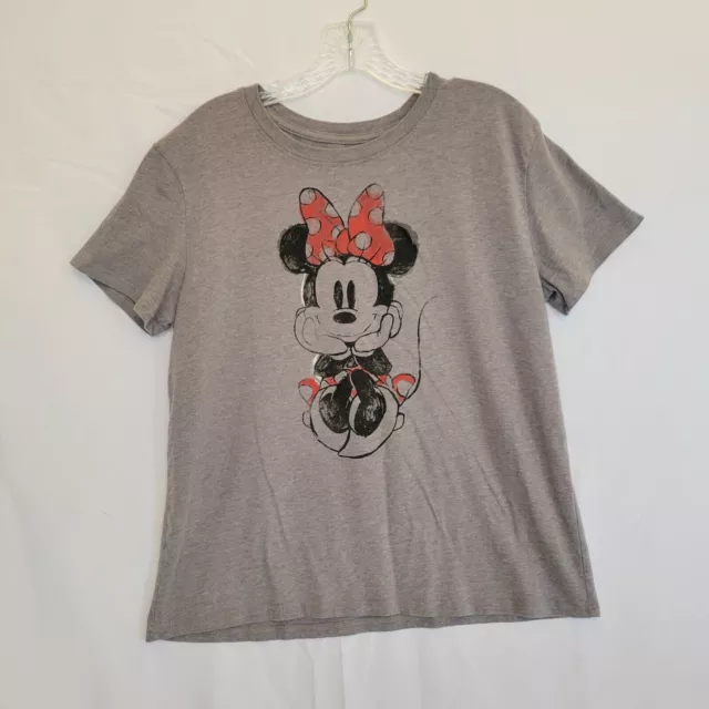 Disney Minnie Mouse Gray Graphic Print Short Sleeve Tee Shirt Junior's Size XL