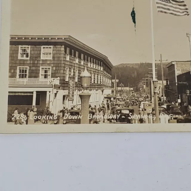 Vtg 1940s Looking Down Broadway Street Scene Seaside Oregon OR RPPC Postcard 3