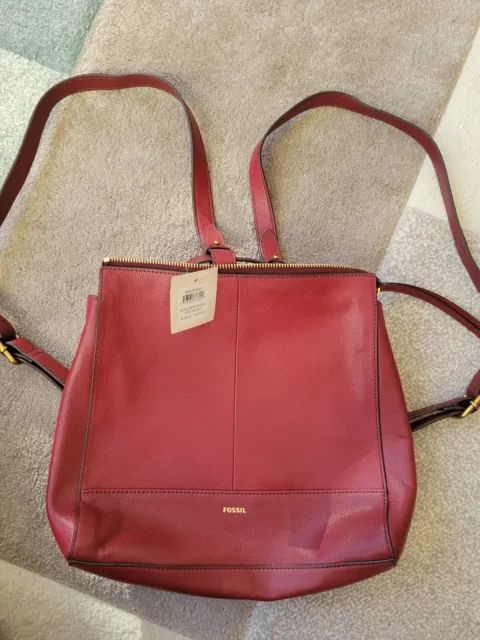 Fossil Elina Small Convertible Backpack Leather Red Velvet New w/ tag