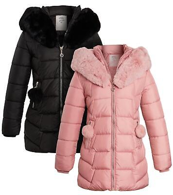 Girls Parka Jacket Padded Coat Premium Faux Fur Age 10 9 8 12 13 7 11 4 6 Years