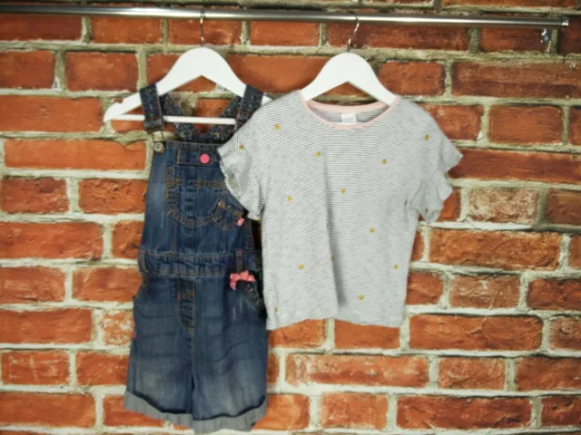 Girls Bundle Age 4-5 Years Next Denim Short Dungarees Top T-Shirt Set Kids 110Cm
