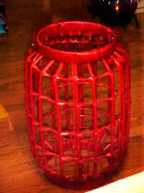 Stunning Red Woven Hurrican Lantern W/Planter Inside 14" H New Never Used Decor