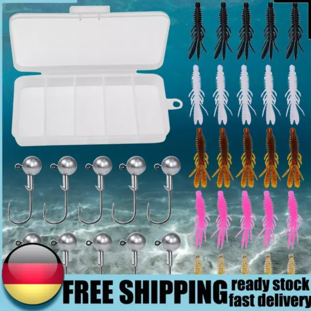 35Pcs Soft Bionic Fishing Lure Kit with Tackle Box Jig Head Hooks for Bass Trout