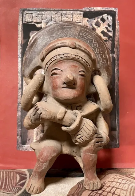 Old Mexican Folk Art Clay Whistle Figurine * Mayan Aztec Pre-Columbian-Style